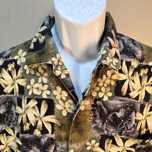 Tommy Bahama Men's black, green & ivory 100% silk loop hawaiian shirt XL